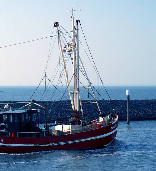 Ein Fischerboot auf dem Weg ins offene Meer